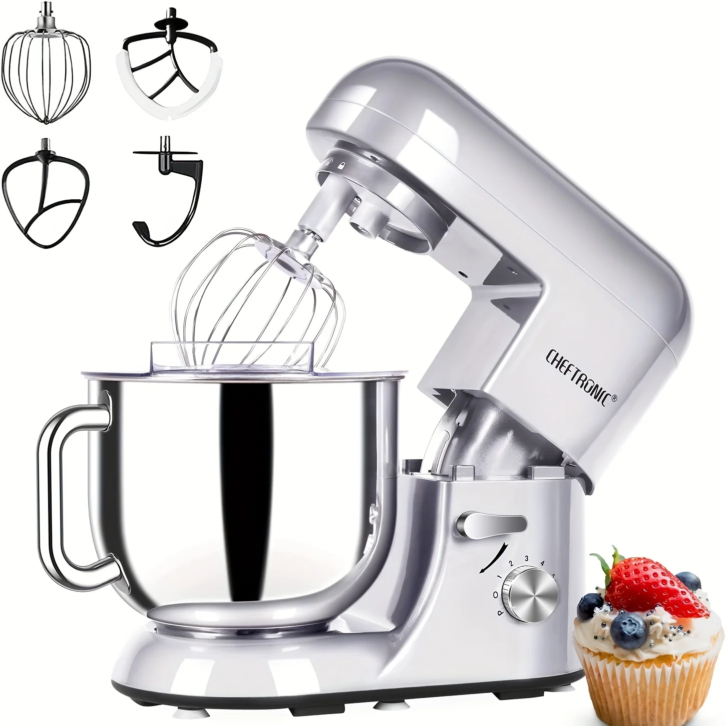 Cheftronic 6 Speed Stand Mixer with 7 Quart Stainless Steel Mixing Bowl,Dough hook, Egg whisk, Kitchen mixer with US Plug 6