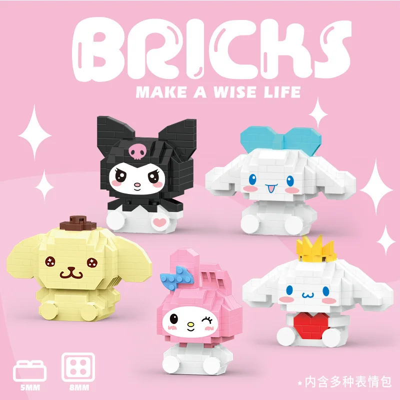 

Sanrio аниме Hello KT My Melody Cinnamoroll Pompompurin Kuromi Kartoon фигурка, строительные блоки, Детские кирпичи, игрушки для детей