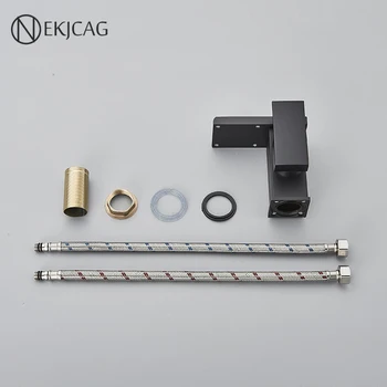 LED Bathroom Basin Faucet Waterfall Outlet Black Cold And Hot Mixer Deck Installation Crane Kitchen Sink Tap With Light 5