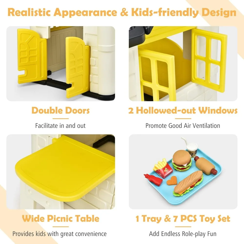 Outdoor Kids Playhouse with Picnic Table & Toy Set 2