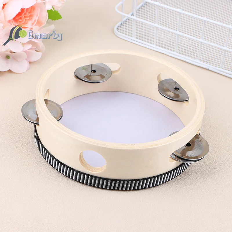 1Pc 15cm Wooden Tambourine Drum Kids Handheld Drum Percussion Musical Instruments Toys For Children Educational Toys
