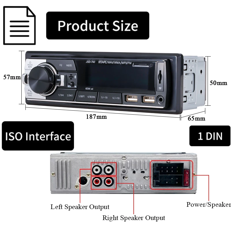 Car Audio Radio 1din Bluetooth Stereo MP3 Player FM Receiver 12V Support Phone C