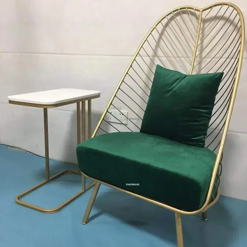 Leisure Lazy Living Room Sofa Chairs Nordic Style Gold Metal Iron Wire Chair Pink Chairs Coffee Chair Modern Decor Furniture