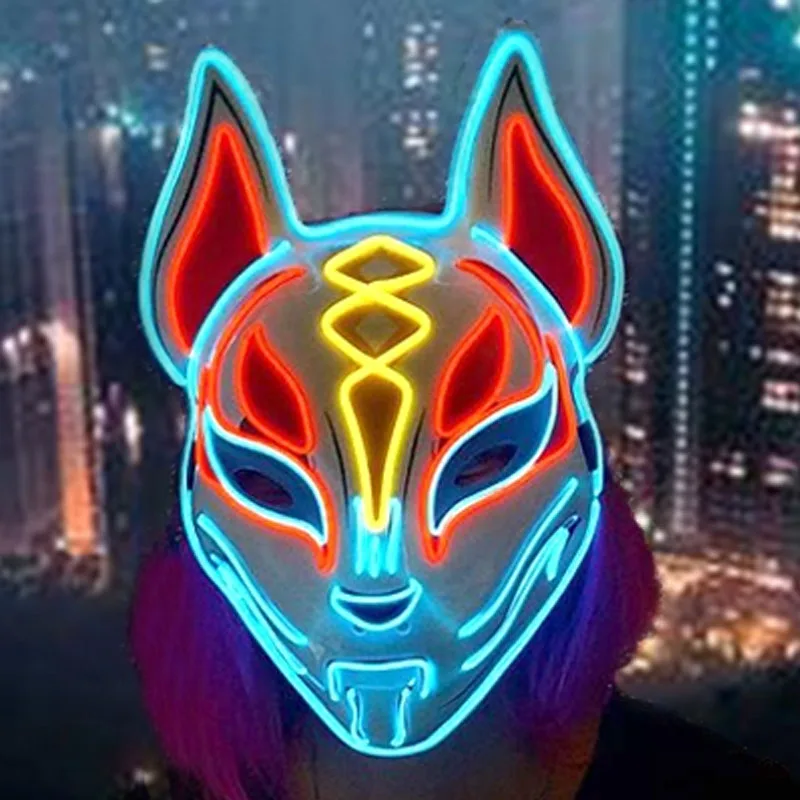 Face Mask Halloween Mask Party Masks Masquerade Mask 3D Printed Mask 3D Face Masks Horror Mask Superhero Mask Glowing Demon Slayer Mask Cosplay Japanese Cartoon Neon Light Samurai Mascara Luminous Led Fox Mask For Halloween Christmas