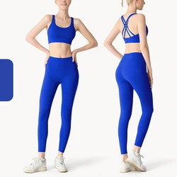 Women's 2-Piece Yoga Tracksuit: Athletic Workout Sports Bra & Leggings Set - M (Electric Blue)