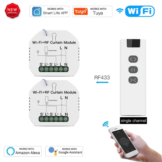Tuya Smart Life WiFi RF433 Blind Curtain Switch with Remote for Electric Roller Shutter Sunscreen Google Home Alexa Smart Home Option 3