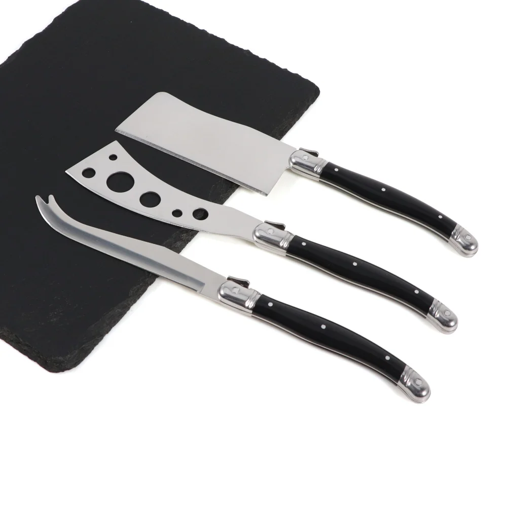 Jaswehome Laguiole Cheese Knives Set cheese knives set Butter Spreader Black ABS 2CR14SS Cutting Spear Pizza Pronged Knife Cheese Clever Tools