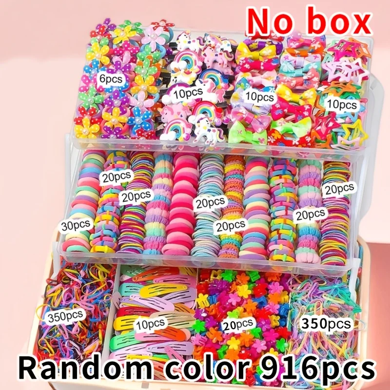 Vibrant 916-Piece Cartoon Hair Accessory Collection - Clips, Ties, and Bands
