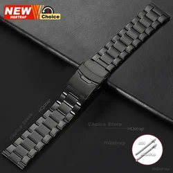 Sleek Stainless Steel Three - Bead Metal Watch Strap - 22mm (Black)