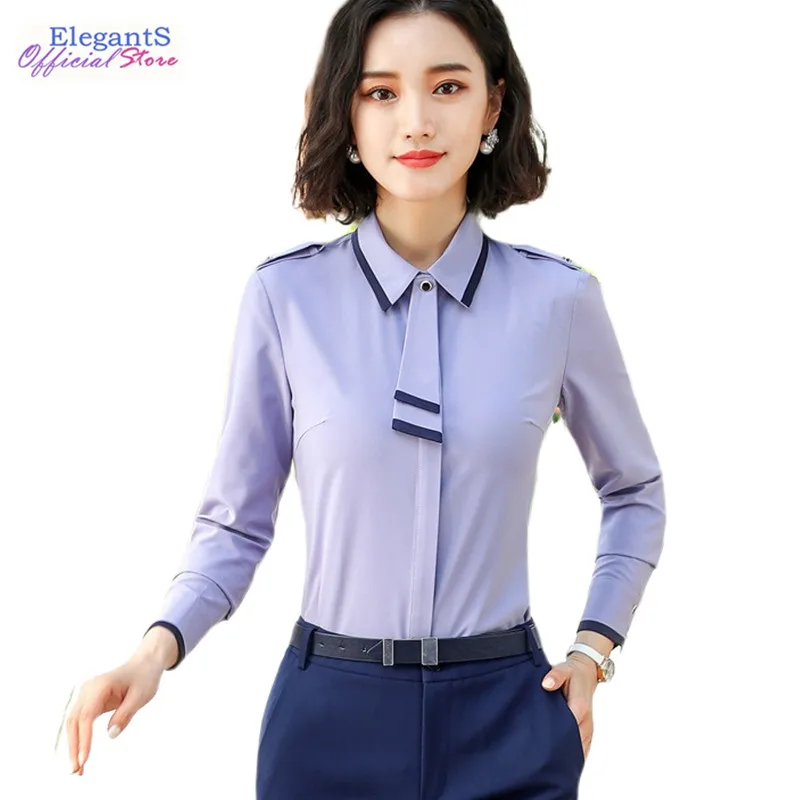 

Office Lady Work Blouses and Tops Women Formal Shirt Long Sleeved Bow Tie Striped Blouse Female Clothes Fashion 2023 Autumn