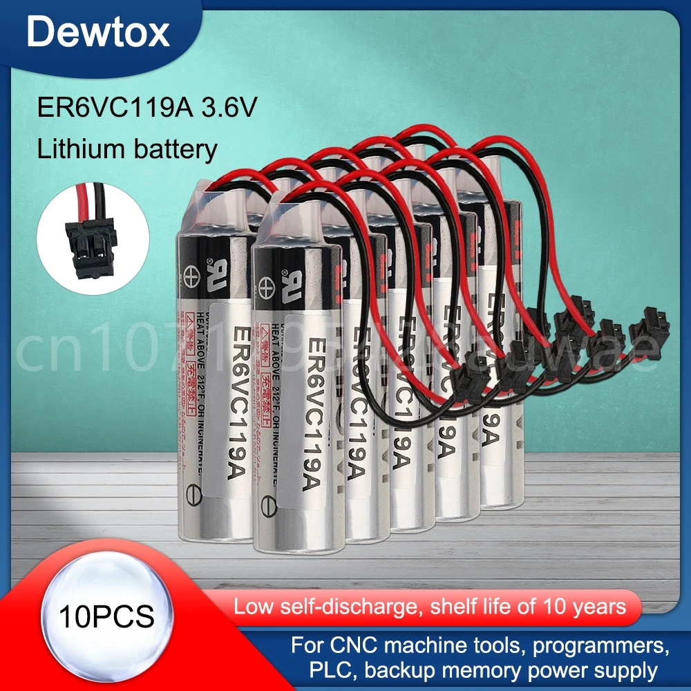 

10PCS 100% Original ER6V ER6VC119A 3.6V 2000mAh PLC Lithium Battery with Black Plug for CNC Machine Tools PLC Batteries