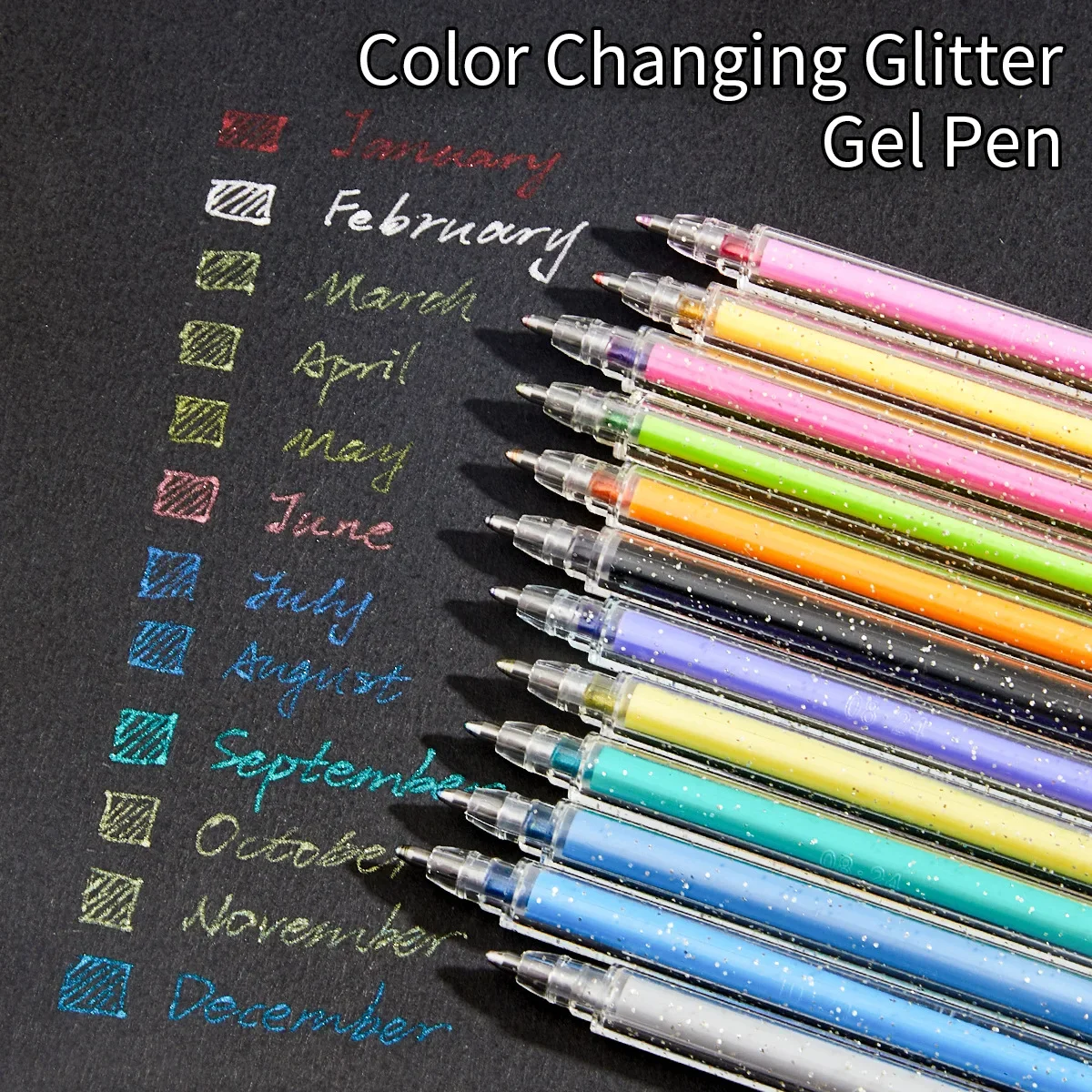 Glitzer-Gelstifte-Set, 1,0 mm bunte Glitzerstifte, farbige Gelstifte für Erwachsene zum Handschrift-Set, Notizen und Markierungen, Studenten – Detail 6