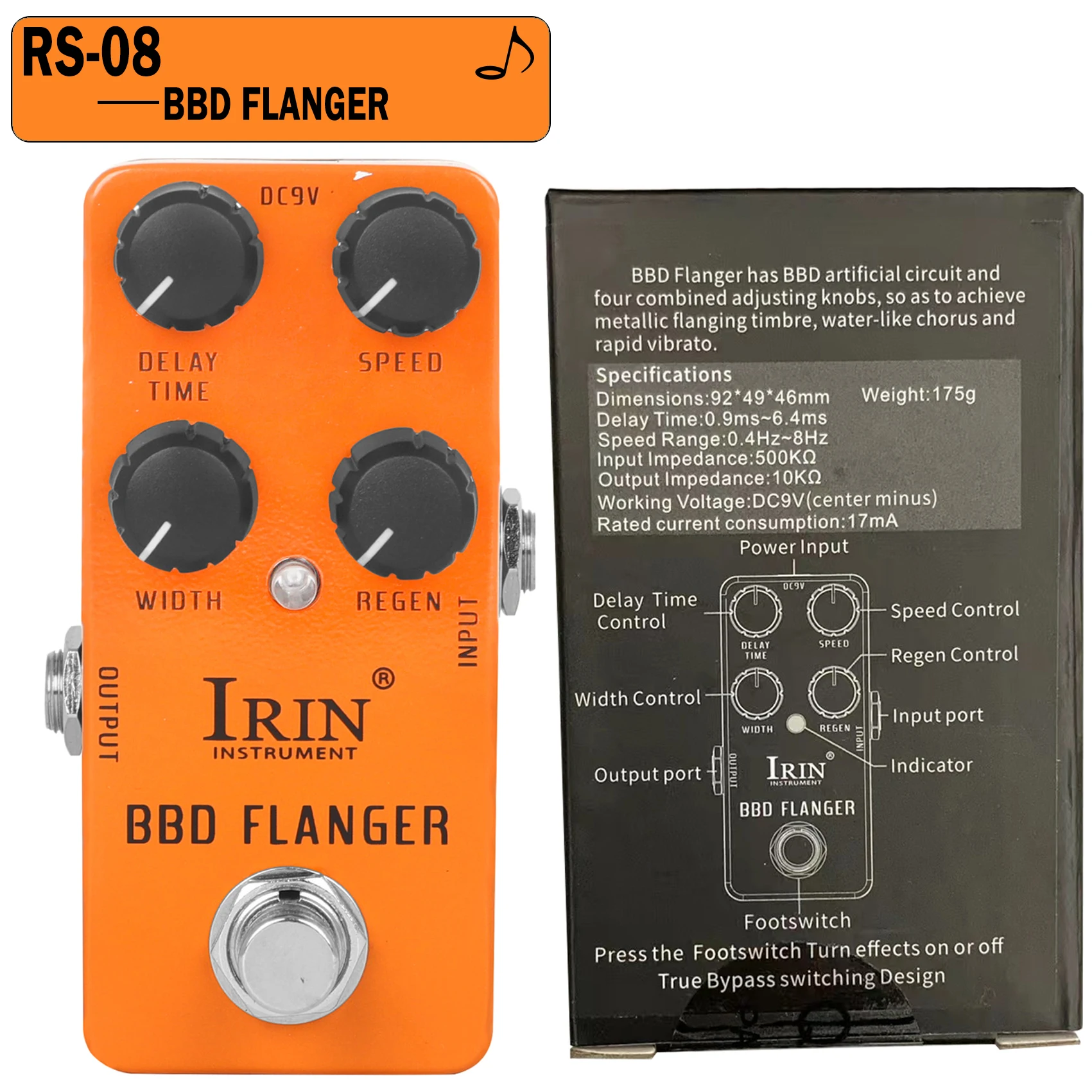 Enhanced Electric Guitar Effects Pedal: Versatile Fuzz, Overdrive, Distortion, Flanger, Ensemble & Tremolo Effects Accessory