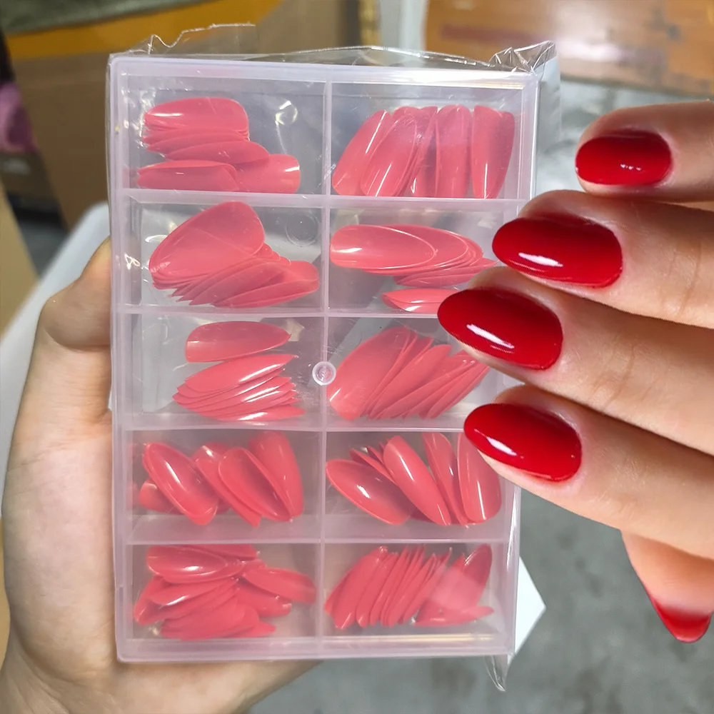 120Pcs Christmas Red Press On Nails Mid-length Almond Fake Nails Full Cover Detachable False Nail Tips For Women Halloween Wear