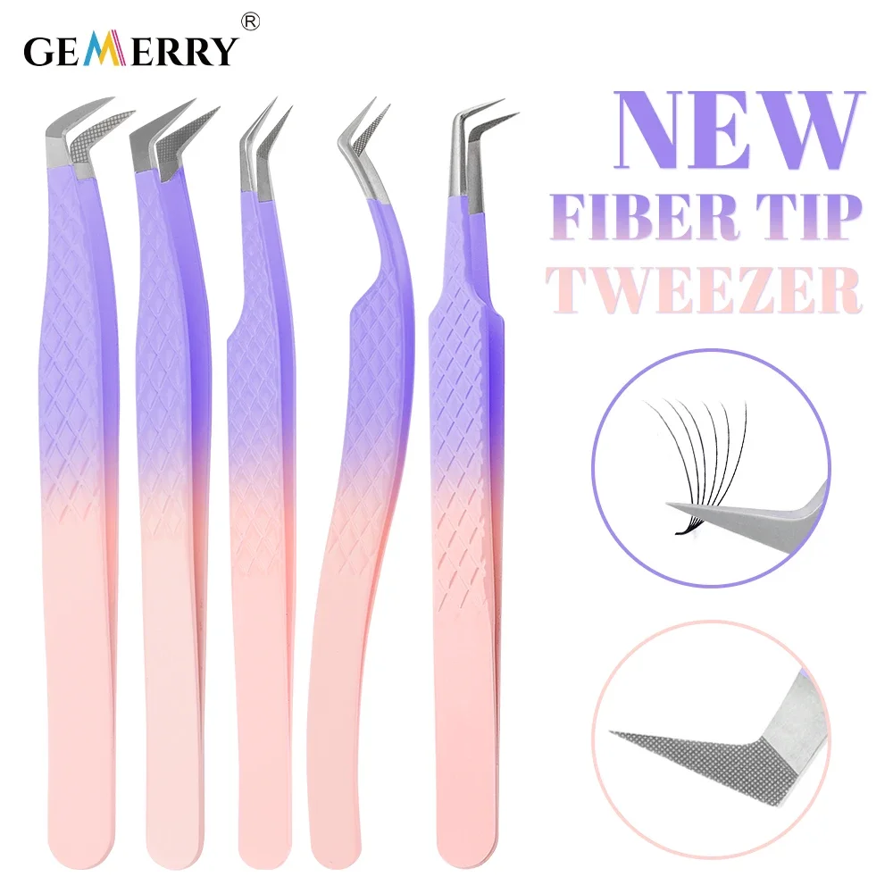 Eyelash Extension Fiber Tip Tweezers Purple Gradient Stainless Steel Professional High Precision for Volume Fans