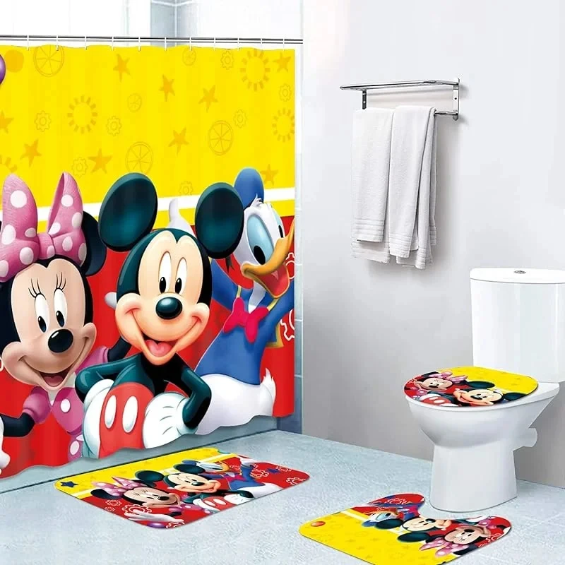 

Mickey Waterproof Shower Curtain Toilet Mat Non-slip Carpet Waterproof Shower Curtain Waterproof Set Bathroom Decoration