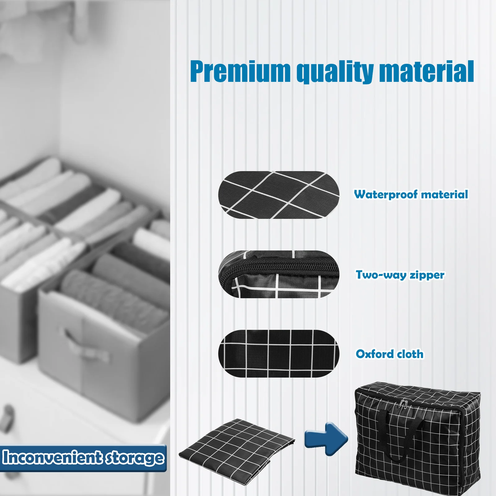 35L Duvet Storage Bag Oxford Cloth Waterproof Moving Storage Bag with Strong Handles and Zipper Large Capacity Clothes Organizer