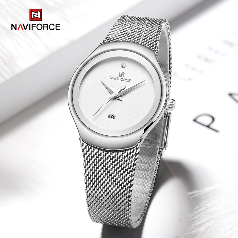 NAVIFORCE Fashion Watch for Women Quartz Waterproof Day Display Stainless Steel Wristwatch Girl Bracelet Clock Relogio Feminino