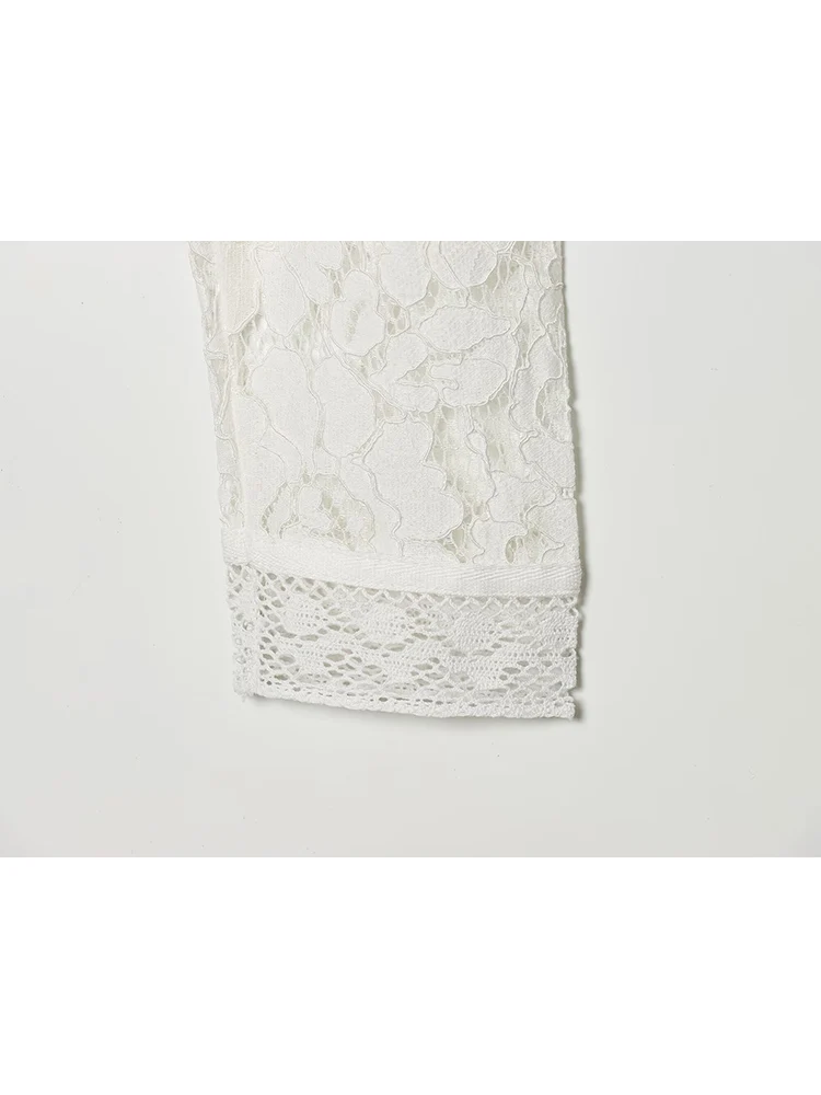 Elegant Women Lace Embroidery Shirt Chic Stand Collar Long Sleeve Commute Style Blouse Summer Fashion Slim Fit Casual Tops