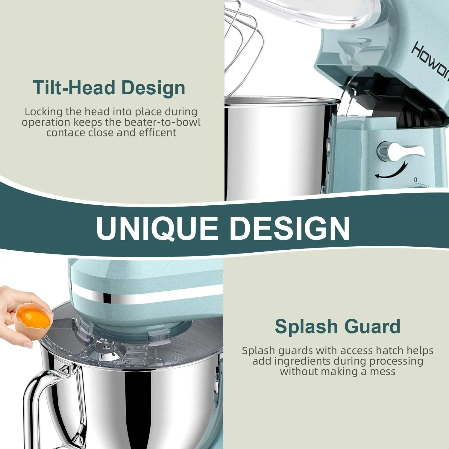 Electric Stand Mixer,10+p Speeds With 6.5QT Stainless Steel Bowl,Dough Hook, Wire Whip & Beater,for Most Home Cooks,Blue 4