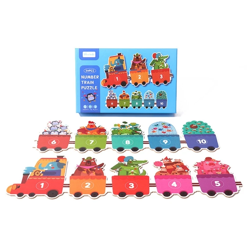 

Children Wood Train Puzzle Toy with Animal and Number Cognition Montessori Toy Educational Learning Game