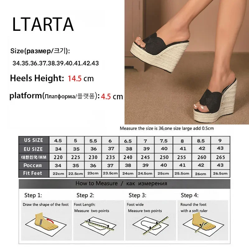 여성용 심플 웨지 방수 트롤리 슬리퍼, 새틴 슬로프, 14.5cm 힐 샌들, 4.5cm 플랫폼 LFD-10368-A15, 섹시한 신상