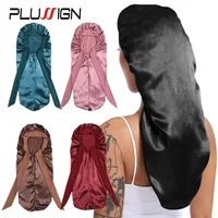 Bonnet de nuit Long en Satin pour femmes noires, couleur unie, Extra Large, avec cravate longue, Bonnet de soins capillaires pour tous les Types de cheveux 1