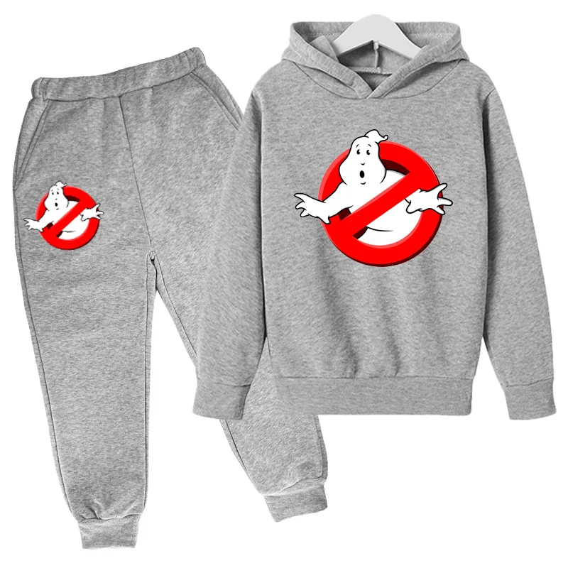 Fashion Anime Casual Children's Hoodie +pants Boys Girls Sweatshirt Set Toddler 3-12 Year Clothing Kids Ghostbusters Coat 4
