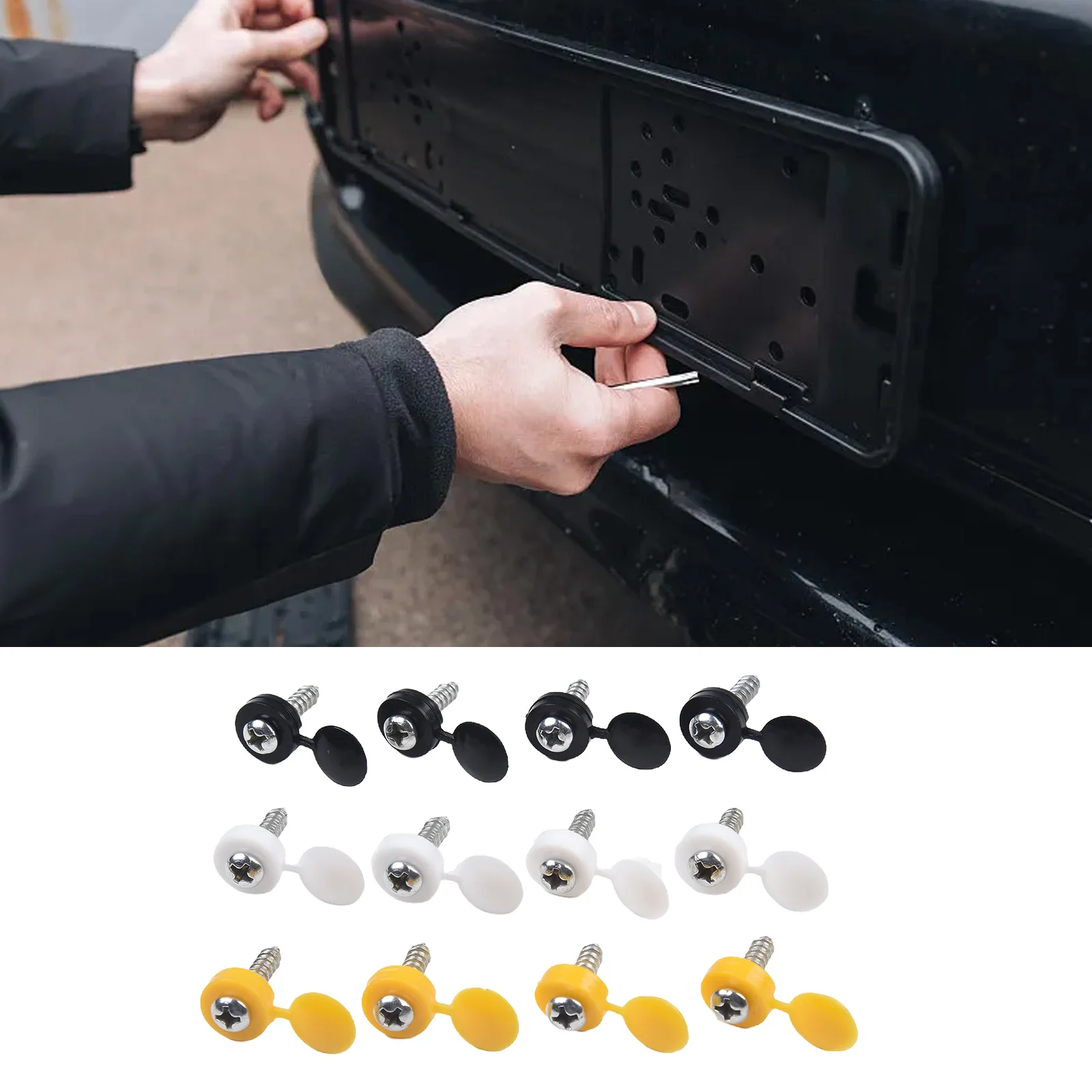 Car Number Plate Fixing Fitting Kit 48pcs Convenient Black White Yellow Cap 12 Screws And 36 Covers car accessories,auto accessories