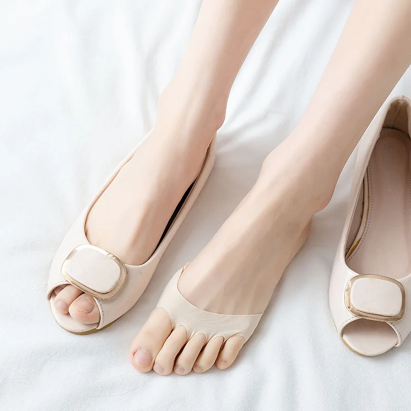 Shoe Insoles Summer Thin Breathable Ice Silk Invisible No Show Socks Five Fingers Forefoot Pads Women High Heels Half