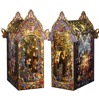 DIY Book Nook Wooden Miniature Model Kit Law of the Night Bookend Assembled 3D Puzzle Rose Castle Bookshelf Home Decor Gifts 1