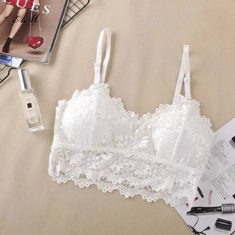 Women Lace Bra Lingerie French V Neck Cropped Seamless Embroidery