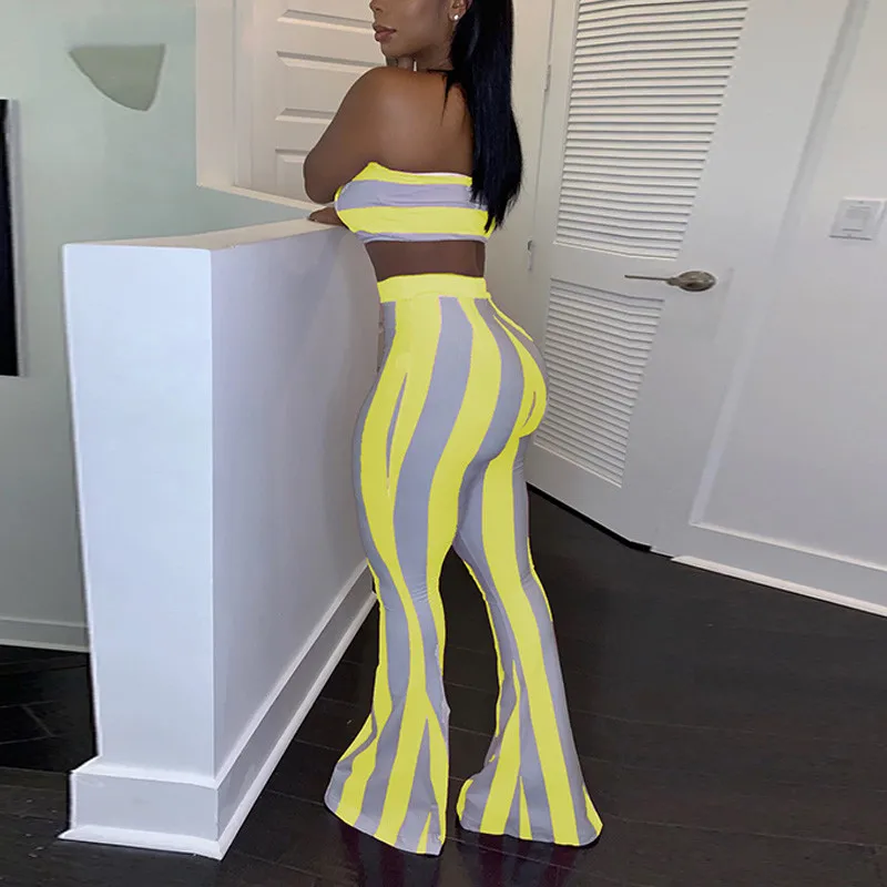 2023 New Women Striped set Women Outfits Crop Top Pants two pieces sets Summer Clothes for Female Sexy suit women clothes