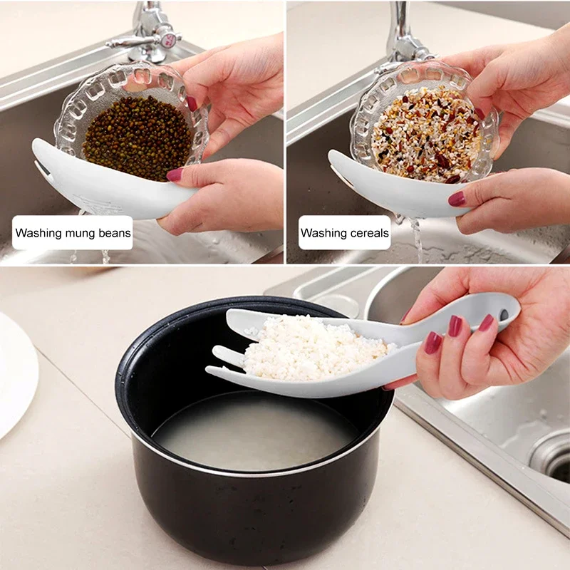 1PC Rice Sieve Spoon Kitchen Drain Colander With Handles Rice Bowl Strainer Washing Tools Sink Drain Household Tools rice sieve spoon