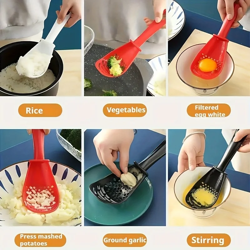 New Multifunctional Cooking Spoon Colander Spoon Strainer Skimmer Slotted Spoon Draining Mashing Potato Garlic Press Kitchen