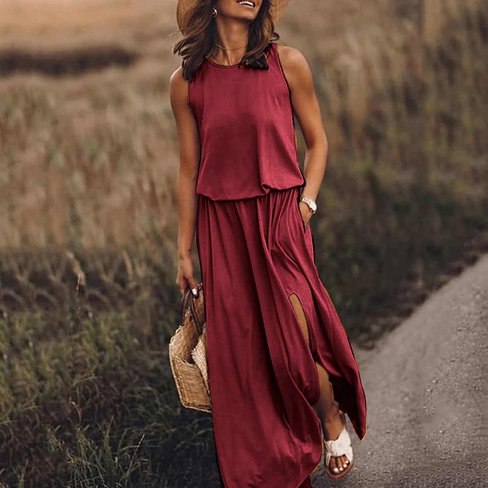 Solid Dress Sets for Women 2023 New Fashion Sleeveless O Neck Summer A Line Skirt Sets Vintage Elegant Casual Dress