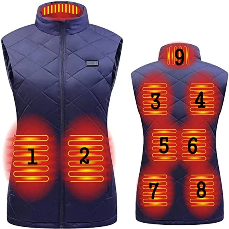 Women 9-zone dual switch Heating Vest Autumn and Winter Cotton Vest USB Infrared Electric Heating suit Flexible Thermal heated jacket