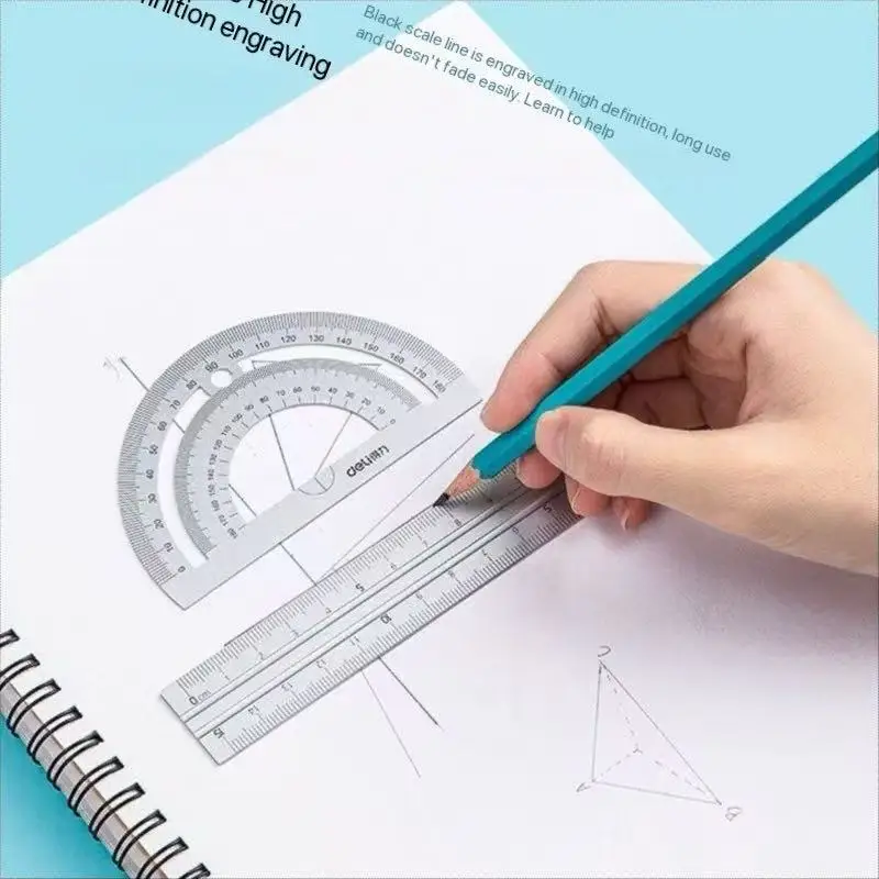 Aluminum Drafting Set 4 PCS Ruler Set for School Straight Ruler Triangular Protractor Stationery