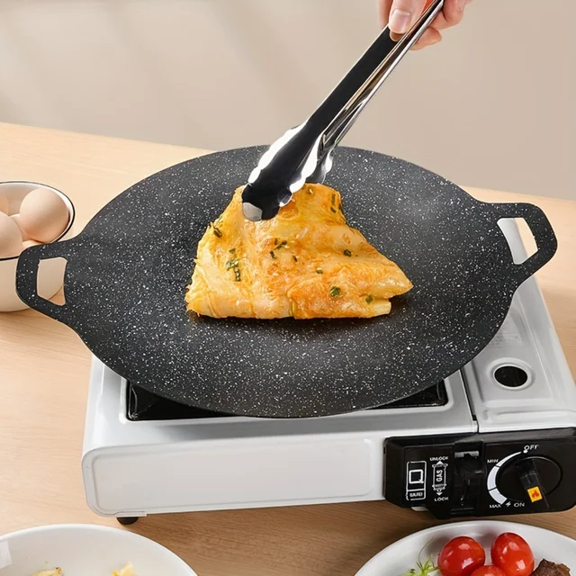 1pc Premium Non-Stick BBQ Pan for Outdoor Camping and Home Cooking - Ideal for Grilling Steaks, Burgers, and Veggies! Gas burner 3