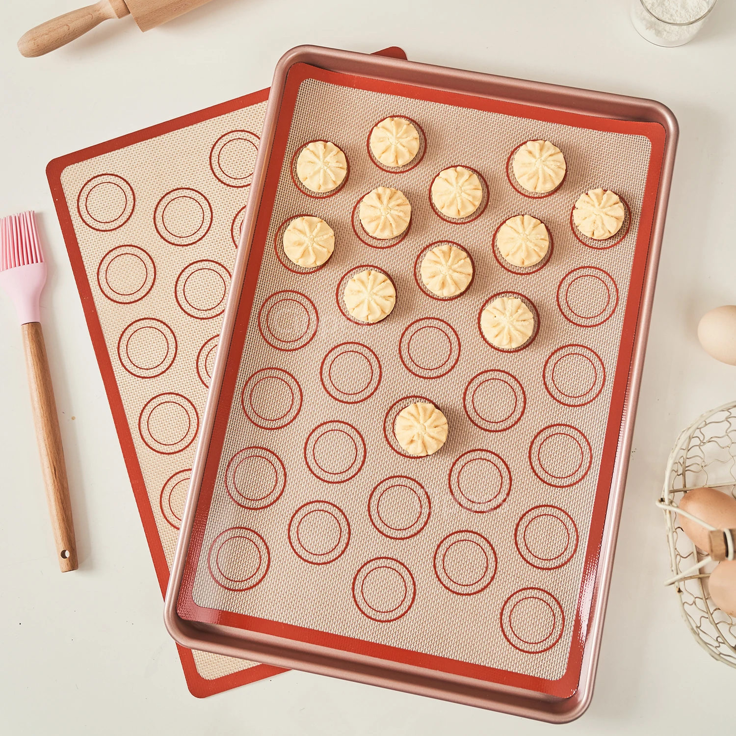 Silicone Non-Stick Reusable Baking Mats - Heat Resistant Bakeware Sheets for Macarons, Cookies, and Bread (Set of 2)