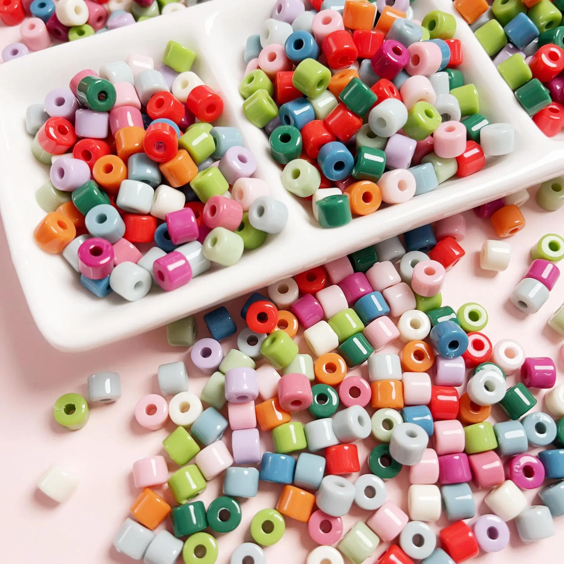 

DIY Jewelry Findings Acrylic Solid Colors Pony Beads 500pcs 5*6mm Plastic Necklace Bracelet Earring Barrel Spacers Ornament