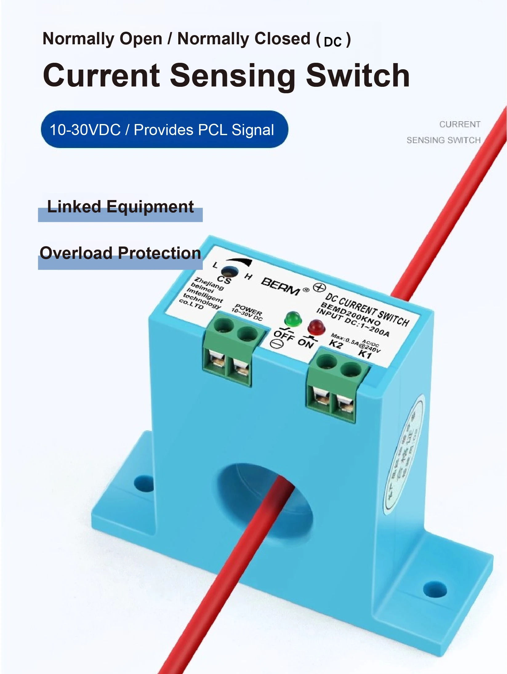 DC Current Sensor Switch 10-30VDC NO NC Relay Overload Protection for Motor Sola