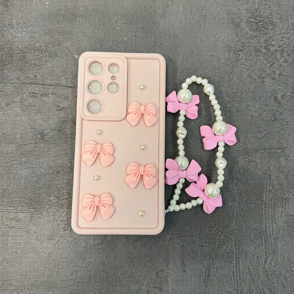 Cute 3D Pearl Bow and Chain Phone Case - Camon 40 Pro