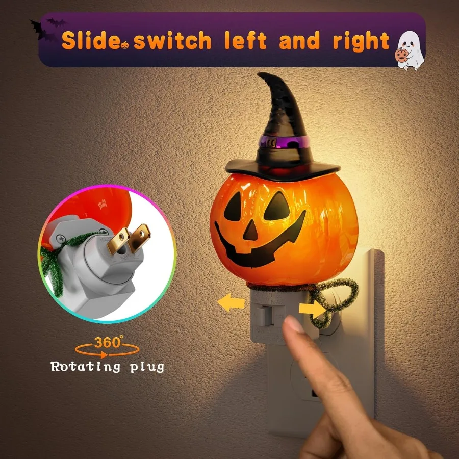 Pumpkin Night Light 2 Pack 3000K Night Lights Plug into Wall Cute Funny Halloween Night Light for Plug in Pumpkin Nightlight wi