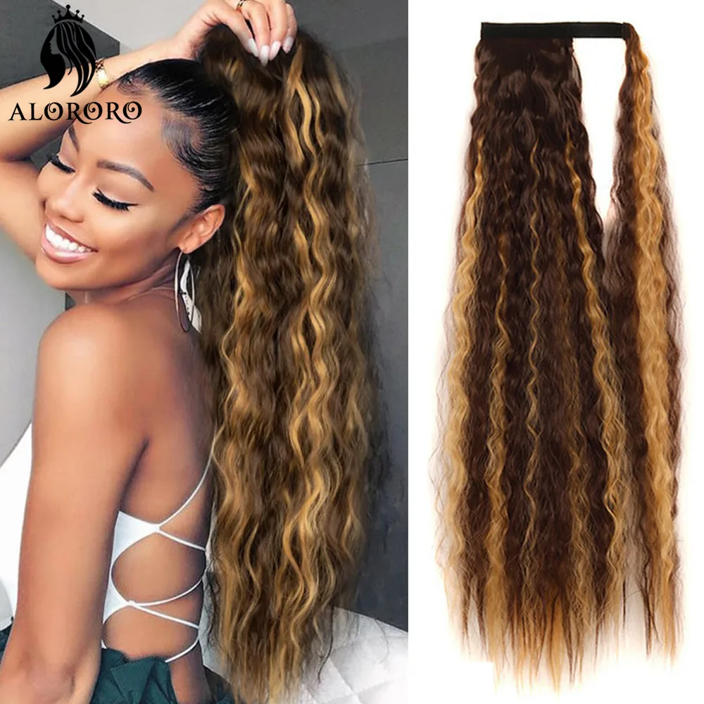 

Long Corn Wavy Ponytail Hair Extensions Hairpiece Synthetic Clip In Natural Black Brown Blonde Pony Tail Hairstyle For Women