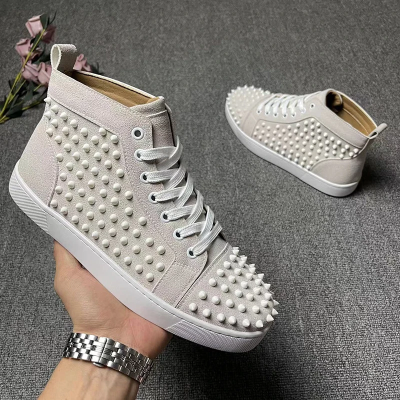 

men luxury fashion stage nightclub cow suede leather boots brand designer rivets shoes flats platform sneakers trend ankle botas