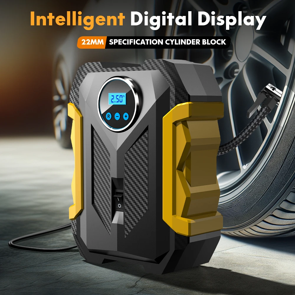 Carsun 150Psi 12V Inflator: Digital Display, Led Light, Smart Tire Pressure, 3m Cord - for Cars, Bikes, Balls