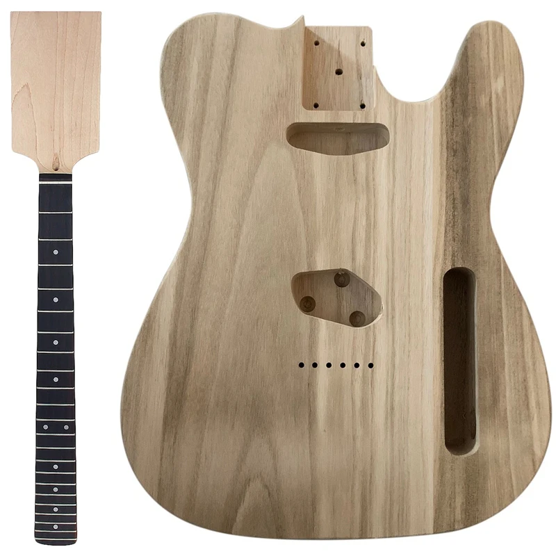

Electric Guitar Neck Paddle Head Rosewood On Maple 22 Frets Dot Inlay Unfinished & Guitar Body Maple Cap