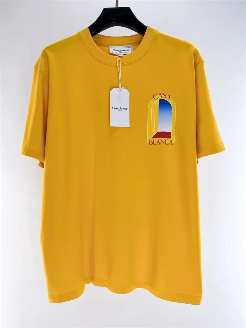 

New Heavy Fabric Casablanca T-shirt Men Women Yellow White Casual Top Tees T Shirt