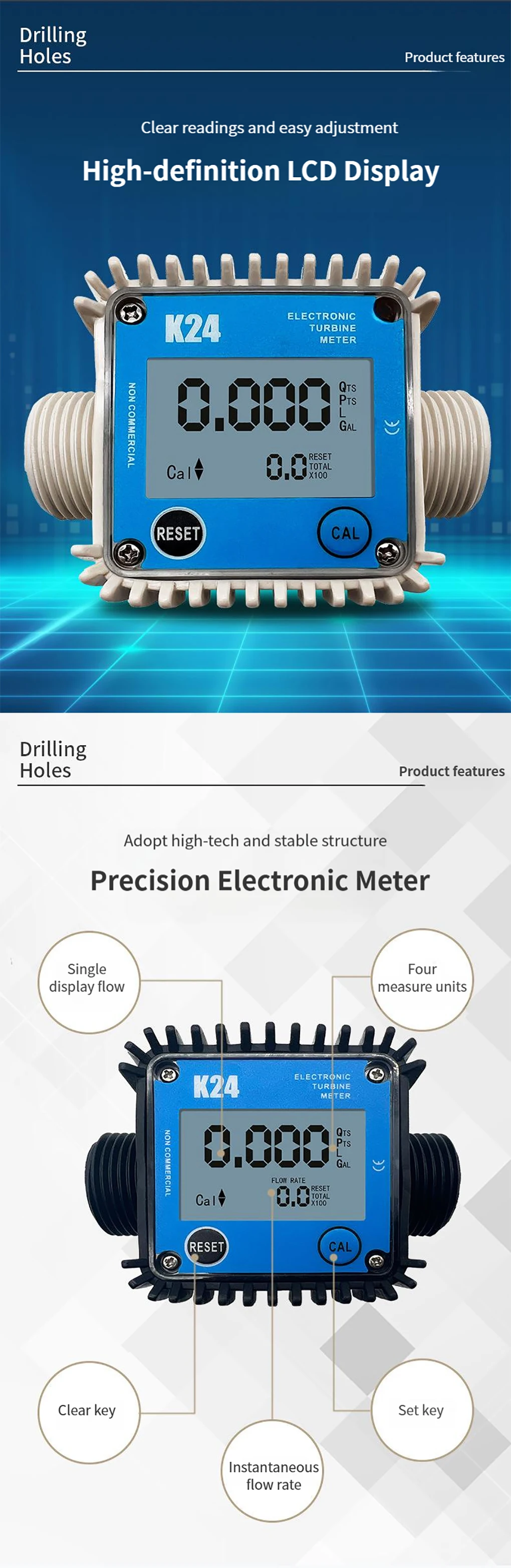 1inch K24 Electronic Turbine Flow Meter DN25 Plastic External Thread High Precis